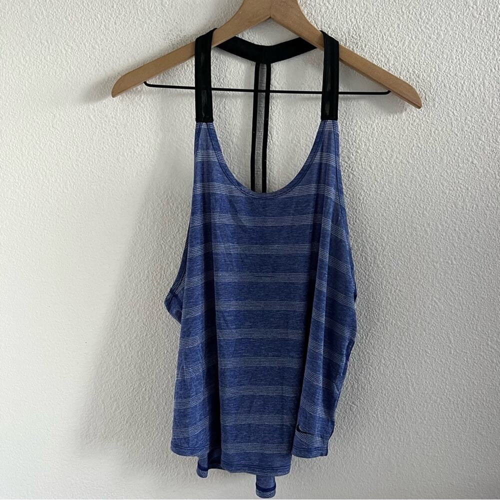 Nike Elastika Elevate Logo T-Back Tank Blue Stripe Lightweight Medium